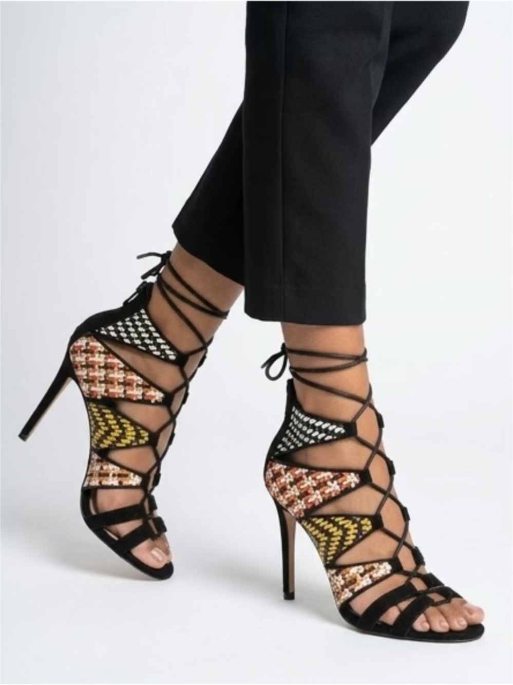 Woven Bohemian Coquette Zara Multicolored faux suede leather Pump Sandals 7.5